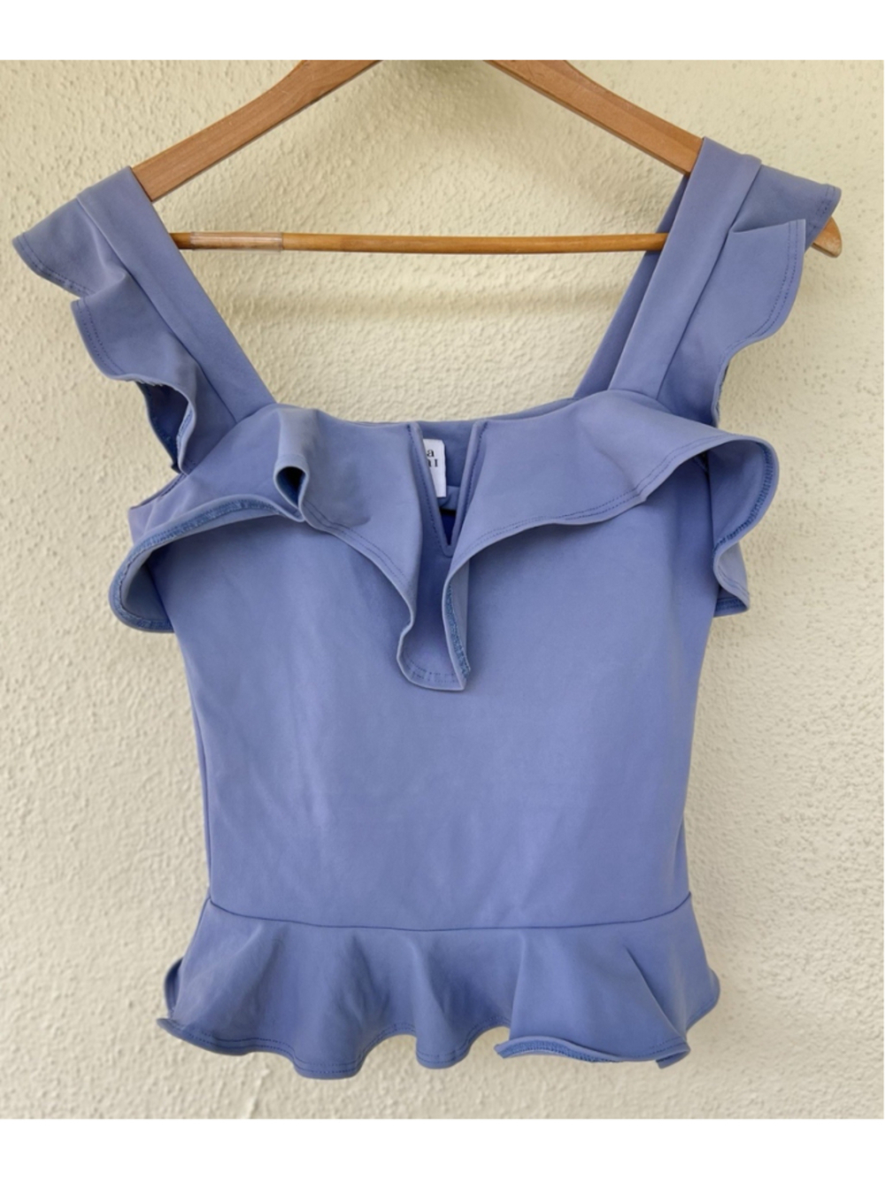 VTG Donna Mizani Blue Ruffle Peplum Top Women’s 2XS Coquette Ballet Made In USA
